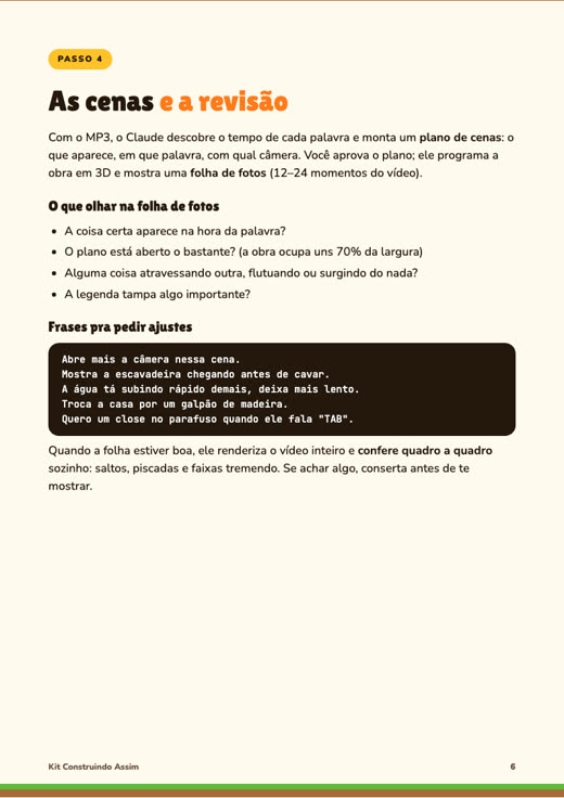 Página do guia: as cenas e a revisão